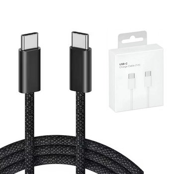 Kabel przewód USB-C do USB-C Type-C do szybkiego ładowania PD 60W nylonowy oplot do Apple iPad mini/Air/Pro iPhone 15/16/Pro/Plus/Max 100cm 1m (Box) (Czarny) - MFC