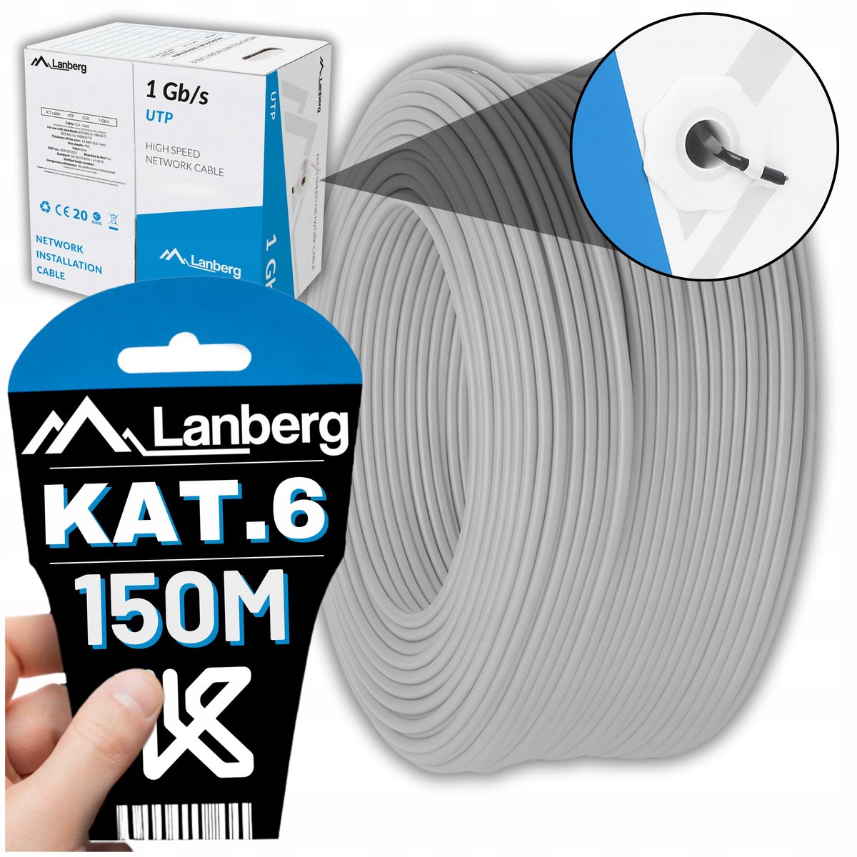 KABEL SIECIOWY SKRĘTKA PRZEWÓD LAN RJ45 UTP KAT.6 CAT.6 150M SZYBKI ...