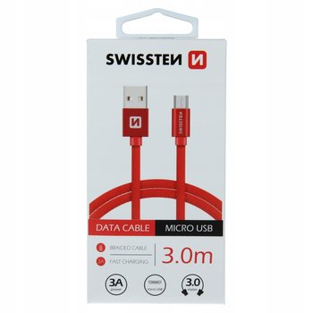 Kabel Swissten Micro Usb 3M Red Fast Charging 3A - SWISSTEN