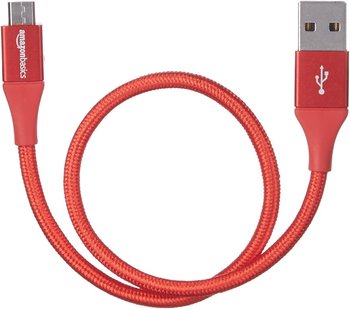 Kabel USB 2.0-MicroB 480 Mbps Nylonowy Oplot Czerwony 0.3m - Amazon Basics