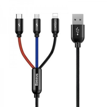 Kabel USB BASEUS 3w1 USB-C / Lightning / Micro, 3.5A, 0.3m, czarny - Baseus