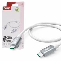 Kabel USB-C Hama 240 W, ładowanie/data 1,5 m, biały