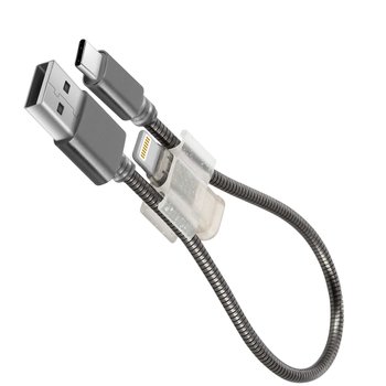 Kabel USB-C i adapter Lightning 2A Ładowanie i synchronizacja LinQ- Grey - LinQ