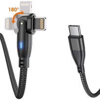 Kabel USB C - Lightning - kątowy - obrotowy 180° - 1.5m - 27W - czarny