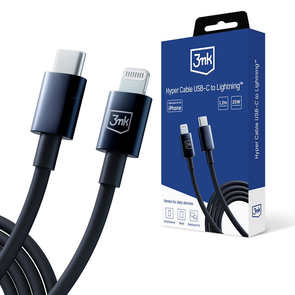 Zdjęcia - Kabel 3MK  USB-C to Lightning 20W 5A 1.2m -  Hyper Cable Black 