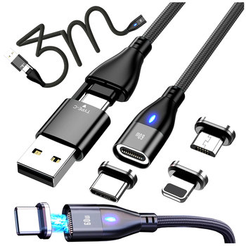 Kabel USB C USB-C Lightning micro-USB magnetyczny 3w2 szybkie ładowanie 3m - Bounn