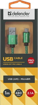 Kabel USB Defender USB-A - microUSB 1 m Zielony (87804) - Defender