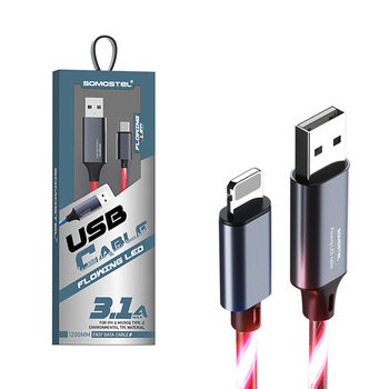 KABEL USB IPHONE 3.1A SOMOSTEL LED RED 3100mAh QUICK CHARGER QC 1.2M POWERLINE SMS-BY01 CZERWONY - Inny producent