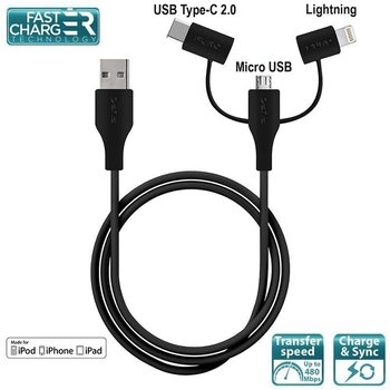 Kabel USB - micro USB/Lightning/USB-C PURO, 1 m - Puro