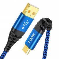 Kabel USB Topk USB A - micro USB NIEBIESKI SZYBKIE ŁADOWANIE OPLOT 1M Topk