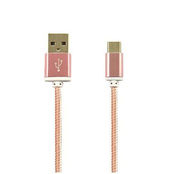 Kabel USB Typ-C pleciony nylon 1m - Różowy. - EtuiStudio