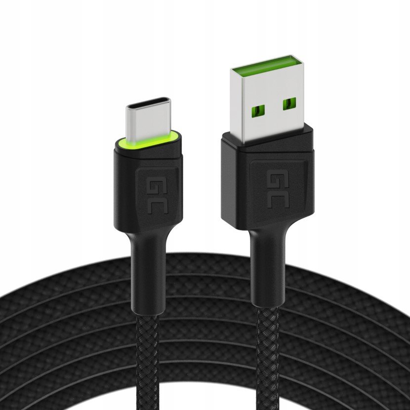 Kabel Usb - Usb-C Green Cell Ray Z Podświetleniem Led 1,2M Quick Charge 3.0