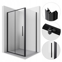 Kabina Prysznicowa 120X70 Czarna Prostokątna Drzwi Przesuwne Szyba Ścianka
