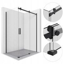Kabina Prysznicowa 120X80 Black Prostokątna Drzwi Przesuwne 8Mm Esg Sevante