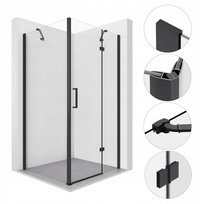 Kabina Prysznicowa 80X80 Cm Uchylna Czarna Ze Wspornikami Szkło 6Mm