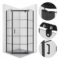 Kabina Prysznicowa Pięciokątna 5K Black 80X80Cm Loft Kratka Szyba Szkło Esg
