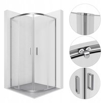 Kabina Prysznicowa Półokrągła Rozsuwana Narożna 80X80 Cm Chrom Szyba Esg