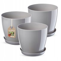 KADAX Zestaw 3x Doniczka Osłonka Szara Połysk 16cm
