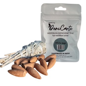 Kadzidełka Zapachowe Szałwia White Sage 12 Sztuk Kominek Zapachowy Backflow Kadzidła Indyjskie Naturalne Stożkowe Zestaw - Deni Carte