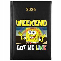 KALENDARZ CZARNY 2026 A5 PLANER TERMINARZ | WEEKEND PREZENT SPONGEBOB WZORY