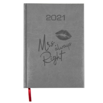Kalendarz książkowy 2021, Mrs always right, szary, grawerowany - Empik Foto