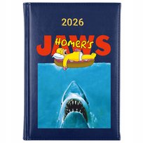 KALENDARZ KSIĄŻKOWY GRANATOWY 2026 A5 PLANER JAWS HOMERS NA PREZENT WZORY