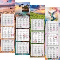 Kalendarz miesięczny, 2026, 19,5x68,8 cm, trójdzielny z główką płaską, ścienny, Mix wzorów