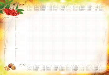 Kalendarz-planer biurkowy 2023, z listwą, Jarzębina