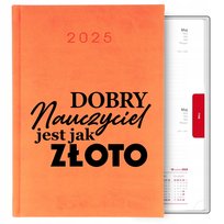 KALENDARZ POMARAŃCZOWY A5 2025 DZIENNY PREZENT NA DZIEŃ NAUCZYCIELA WZORY