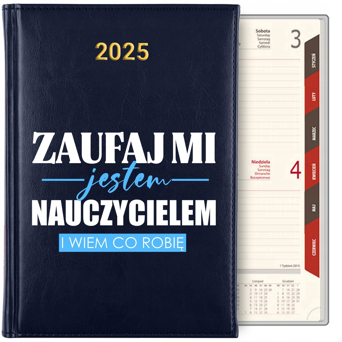 KALENDARZ TERMINARZ PLANER DZIENNY GRANAT A5 2025 Prezent NAUCZYCIELA ...