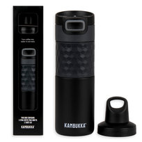 Kambukka, Zestaw kubek termiczny Etna Grip + nakrętka Reno, Czarny, 500 ml, kubek termiczny Kambukka z dodatkową nakrętką
