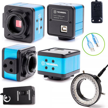 Kamera Do Mikroskopu Cyfrowego Stereoskopowego Techrebal T250 niebieska 5MP USB Oświetlenie 56x LED - Techrebal
