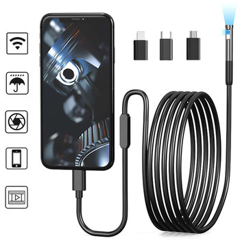 Kamera inspekcyjna endoskopowa podwójna Alogy Duo Cam 1920 Full HD Endoskop Lightning do iPhone, USB-C, micro USB 3m 8mm czarna - Alogy