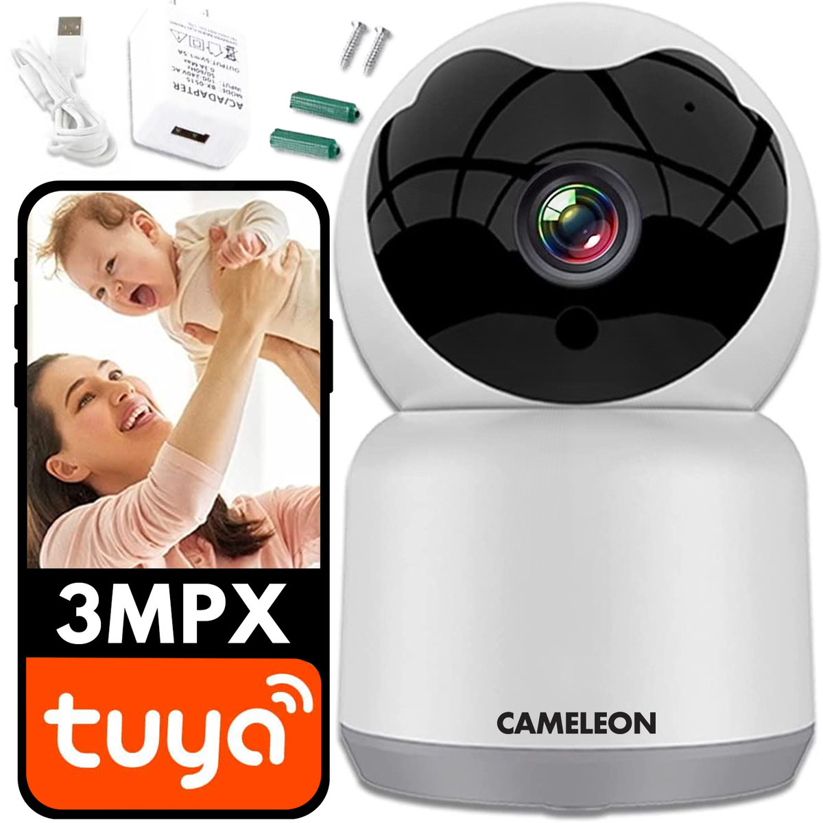 Фото - Камера відеоспостереження Tuya KAMERA WiFi OBROTOWA 360° FULL HD 1296P  3Mpx Q6 