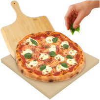 Kamień do Pizzy Ruhhy 38x36 cm z Łopatką Bambusową 2w1 Deska XXL Kordieryt