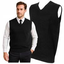 Kamizelka Męska Dzianinowa Czarna w Serek Sweterkowa Bezrękawnik 4XL