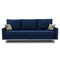 Kanapa ETNA PRO z funkcją spania i drewnianymi nóżkami, Granatowa