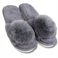 KAPCIE DAMSKIE Z POMPONEM KLAPKI DOMOWE WSUWANE PREZENT MORAJ GREY 38-39