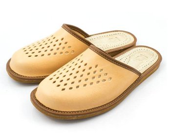 Kapcie domowe męskie skórzane pantofle kremowe r. 41 - NOWO