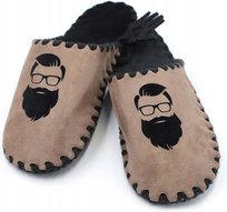 KAPCIE MĘSKIE HANDMADE BEŻ BRODA BARBER WELUR MIĘKKIE MOCNE 46-47 +WOREK