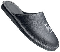 Kapcie Męskie Skórzane Premium Pantofle Klapki PIOMAT Czarne Haft Domowe Laczki Ciapy 40 (40-46)