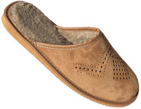 Kapcie Męskie Skórzane Zamszowe Premium Pantofle Ocieplane Zimowe Wełna Futerko PIOMAT Brązowe Domowe Laczki Ciapy 42 (40-46)