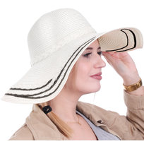 Kapelusz Damski Sun Cord Ecru-Black, Beżowy, 57 Cm