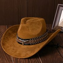Kapelusz kowbojski a'la zamsz welurowy brązowy musztardowy western 57 cm Inna marka