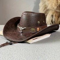 Kapelusz kowbojski męski ciemny brąz dziki zachód texas eko skóra 57 cm Inna marka