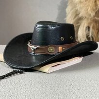 Kapelusz kowbojski męski czarny dziki zachód texas imitacja skóry 57 cm Inna marka