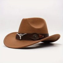 Kapelusz kowbojski męski jasno brązowy western texas retro głowa byka 57 cm Inna marka