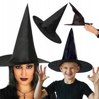 KAPELUSZ WIEDŹMY DUŻA CZAPKA CZAROWNICY HALLOWEEN KARNAWAŁ CZARNA 39cm
