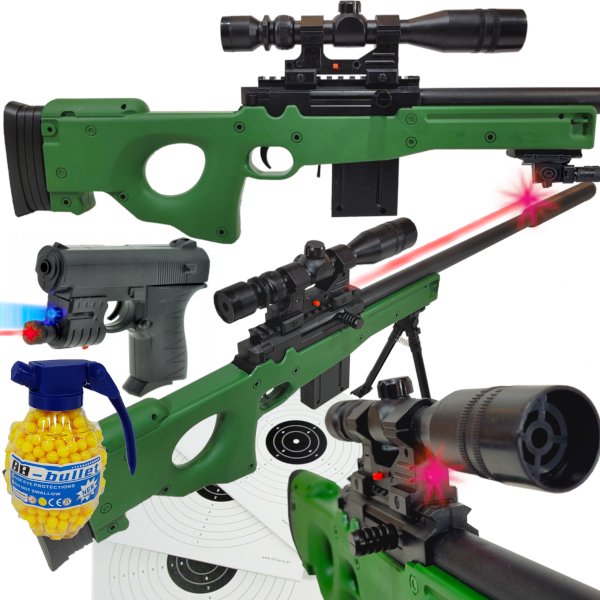 Фото - Іграшка для пісочниці Swiss Arms Karabin Snajperka Na Kulki  L96 w Kamuflażu z Laserem+ Pistolet 