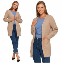 Kardigan Damski Długi Ciepły Sweter Narzutka Z Kieszeniami Moraj Xxl/3Xl